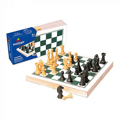 Jogo pedagógico xadrez madeira e peças plástica