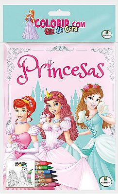 Livro Colorir Com Giz De Cera: Princesas