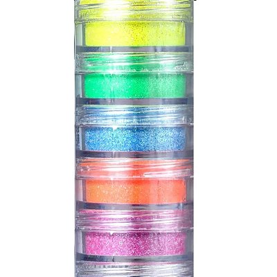 Glitter Facial Neon Iridescente Kit 5 Cores