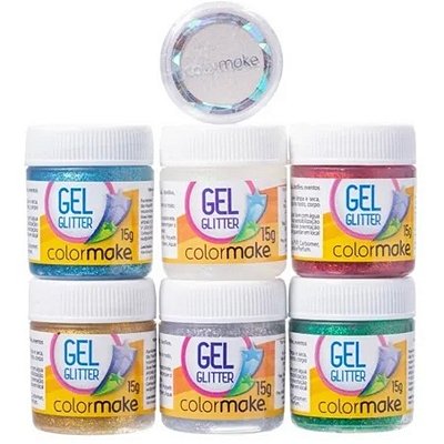 GLITTER GEL CARTELA COM 6 CORES + PINCEL + SOMBRA