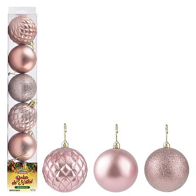 Bola De Natal 6cm Rose Gold C/6 Zein