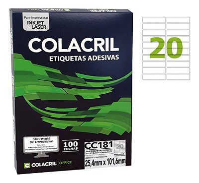 Etiqueta carta cc181 25,4x101,6 c/ 100f colacril