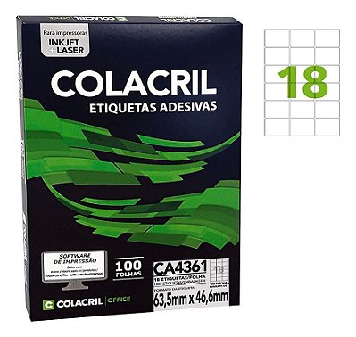 Etiqueta A4 Ca4361, 63,5 X 46,6 Mm 100 Folhas Colacril