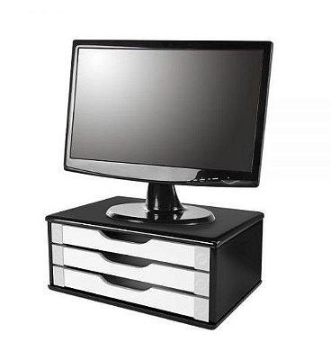 Suporte Para Monitor 3 Gavetas Super Funcional Preto E Branc