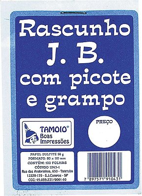 Bloco Para Rascunho Sulfite 80x110mm C/100 Fls. Tamoio Un