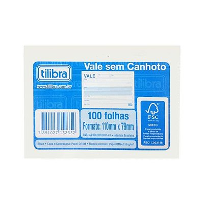 Vale S/Canhoto 100Fls Tilibra 152358 Un