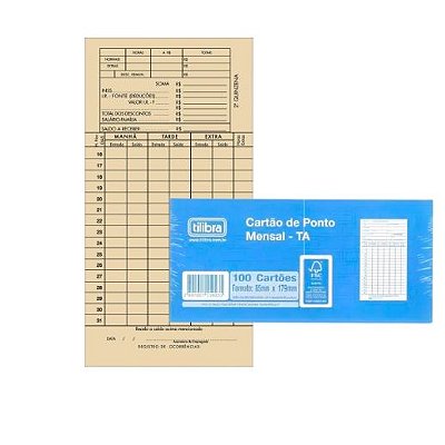 Cartao De Ponto Mensal Ta Tilibra C/100 Folhas 150231 Un