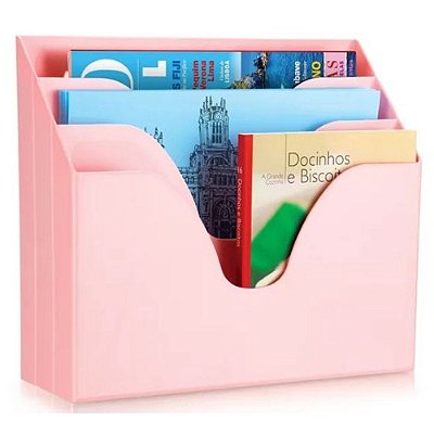 Organizador P/ Escritorio Triplo Rosa Pastel Waleu