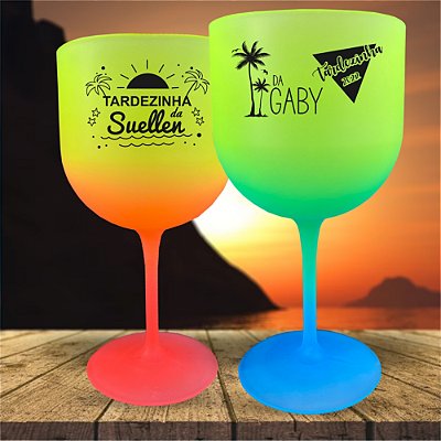 Taças Personalizadas Gin Tardezinha Sunset Degrade Acrílicas Neon e Cores 600ml