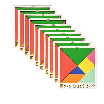 KIT. C/10 TANGRAM COLORIDO EM MADEIRA 20X18CM JOGO EDUCATIVO