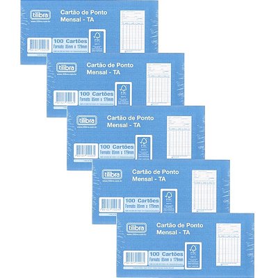 KIT. Cartão De Ponto Mensal 500 Unidades Tilibra TA - 5 Pacotes