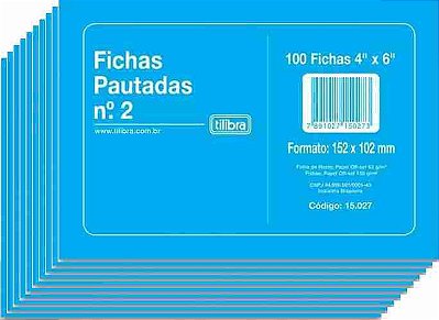 kit. c/ 10 Blocos De Fichas Pautadas N° 2 Tilibra 100 Fichas