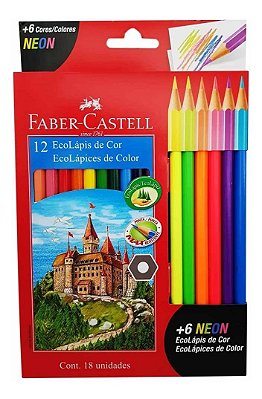 Lápis De Cor 12 Cores Faber Castell + 6 Lápis Neon