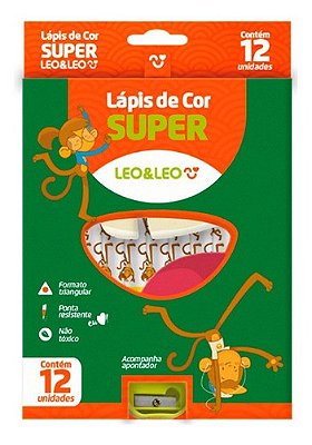 Estojo de Lápis de Cor Jumbo 12 cores com apontador Leo&Leo