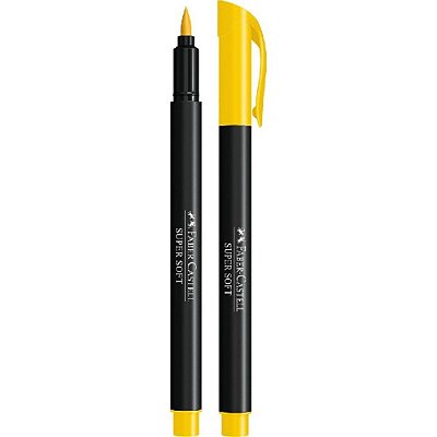 Caneta marcador super soft brush amarelo faber