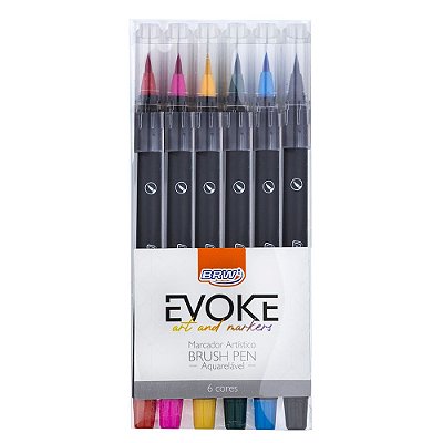 Marcador Aquarelável Brush Pen EVOKE Blister C/ 6 Cores BRW