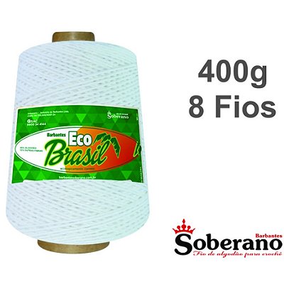 Barbante 400g Fio 8 Soberano Branco 300m crochê trico