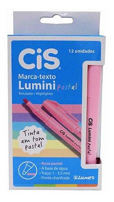 Kit C/12 Caneta Marca Texto Cis Lumini Pastel Rosa