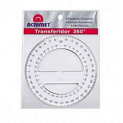 Kit C/5 Transferidor 360* Graus Acrilico 552 Acrimet