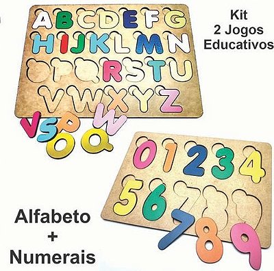 KIT BRINQUEDO EDUCATIVO MADEIRA NUMERAIS + ALFABETO - MEGA IMPRESS