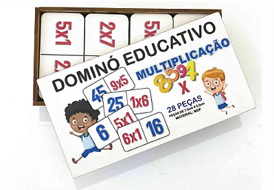 Dominó Jogo Educativo Pedagógico Mdf Matematico Multiplicação 28pcs Mega Impress