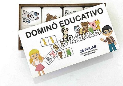 Dominó Jogo Educativo Pedagógico Mdf Animais 28pcs Mega Impress