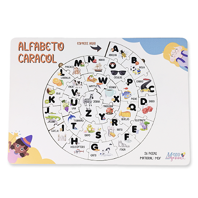 Brinquedo Educativo Quebra Cabeça Alfabeto Caracol Mdf - Mega Impress