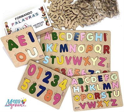 Kit Educativo brinquedos e jogos pedagógicos aprendendo alfabeto em madeira
