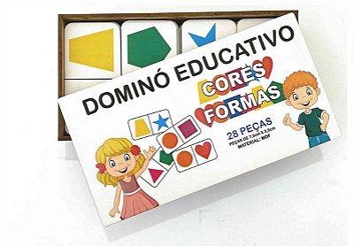Dominó Jogo Educativo Pedagógico Mdf Formas E Cores 28pcs Mega Impress