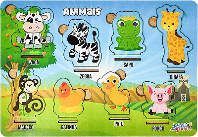 Brinquedo Educativo Tabuleiro Encaixe Animais Mdf -Mega Impress