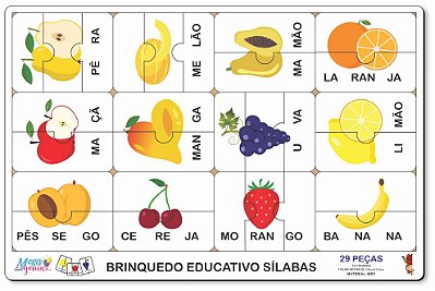 Brinquedo Educativo Tabuleiro Quebra Cabeça Silabas Frutas Mdf - Mega Impress