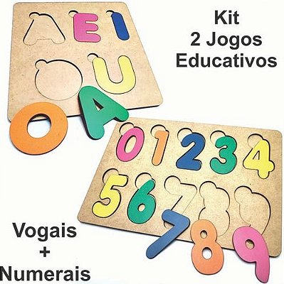 Kit Brinquedo Educativo Madeira Numerais + Vogais - Mega Impress