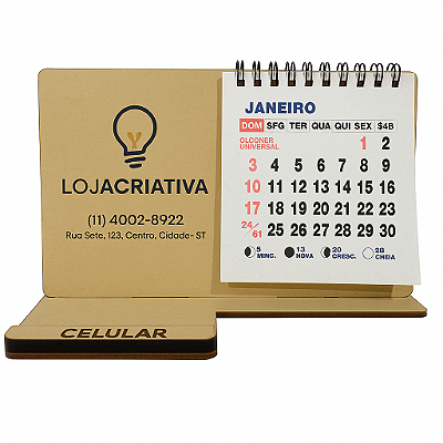 Calendário de Mesa Porta Celular Personalizado em Madeira Mdf