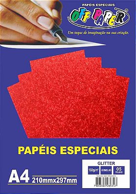 Papel A4 Glitter Vermelho 180G C/5 Folhas Off Paper
