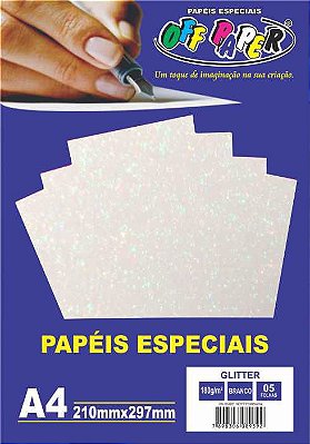Papel A4 Glitter Branco 180G C/5 Folhas Off Paper