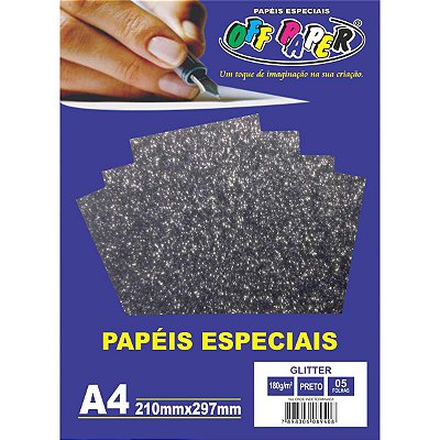 Papel A4 Glitter Preto 180G C/5 Folhas Off Paper