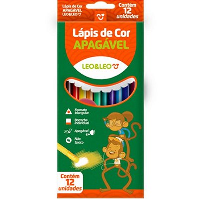 Lápis de Cor com 12 Cores Apagável Leo&Leo 72101