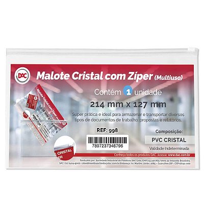 Malote Cristal com Zíper 21,4 x 12,7 cm DAC