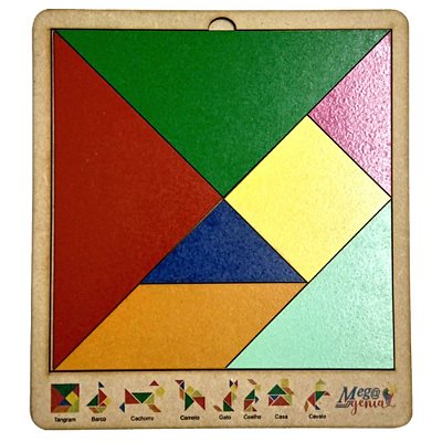 Brinquedo Educativo Tabuleiro Tangram Madeira Figuras Geométricas para Estudo de Geometria Matemática - Mega Impress