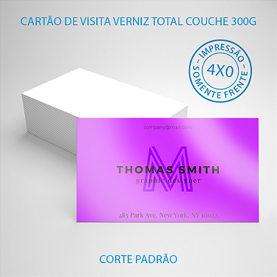 Cartão de Visita Verniz Total Couche 300g Impressão Frente 4x0
