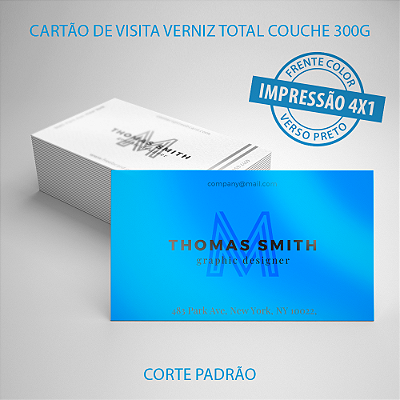 Cartão de Visita Verniz Total Couche 300g Impressão Frente 4x1