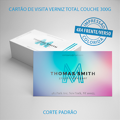 Cartão de Visita Verniz Total Couche 300g Impressão Frente e verso colorido 4x4