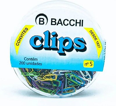 Clips N5 Colorido C/200 Bacchi Cx Plastica