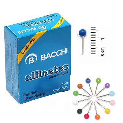 Alfinete P/ Mapa C/50 Color Bacchi