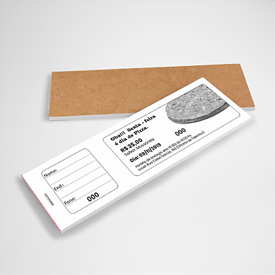 Bloco Ação Entre Amigos / Rifa Personalizado 19,5 x 5,6cm Impressão Preto 1x0 Sulfite 90g c/ Serrilha