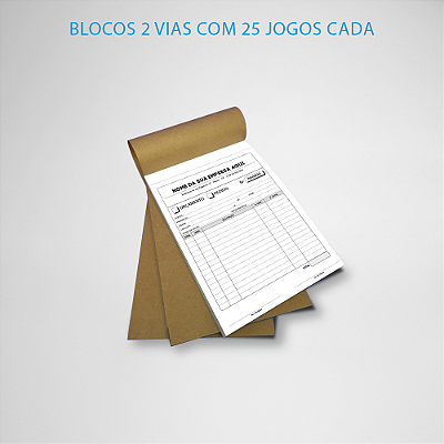 Bloco de Pedido Orçamento papel 75g impresso em 2 vias c/ 25 jogos cada - Total 50 folhas por bloco - 10x14cm