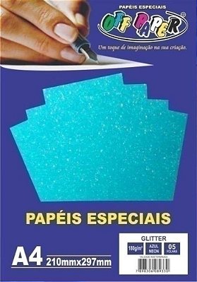 Papel Off Paper Glitter Azul Neon A4 180g C/5