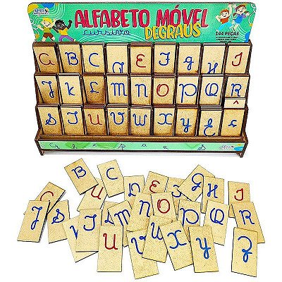 Brinquedo Educativo Alfabeto Móvel Degraus Cursivo MDF - Mega Impress