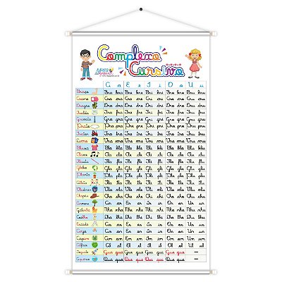 Banner Sílabas Complexo Cursivo Educativo Pedagógico Escolar Didático 60cm x100cm Impressão Digital Lona 280g