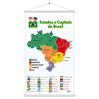 Banner Mapa do Brasil Estados e Capitais Educativo Pedagógico Escolar Didático 60cmx100cm Impressão Digital Lona 280g